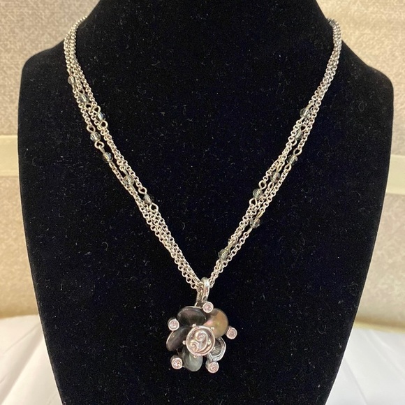 BRIGHTON BLOSSOM mother of Pearl Flower and Crystal Multi Chain Pendant NECKLACE - Picture 2 of 6
